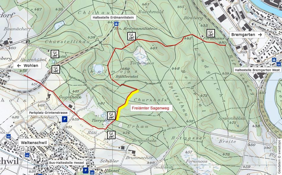 Der Situationsplan zum Freiämter Sagenweg